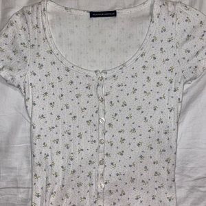 brandy melville green and blue floral zelly top